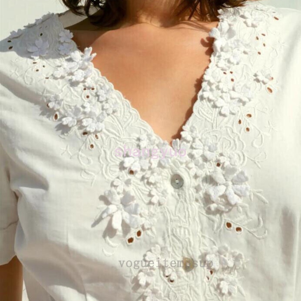 NWOT - Rouje Embroidered White Cotton Blouse